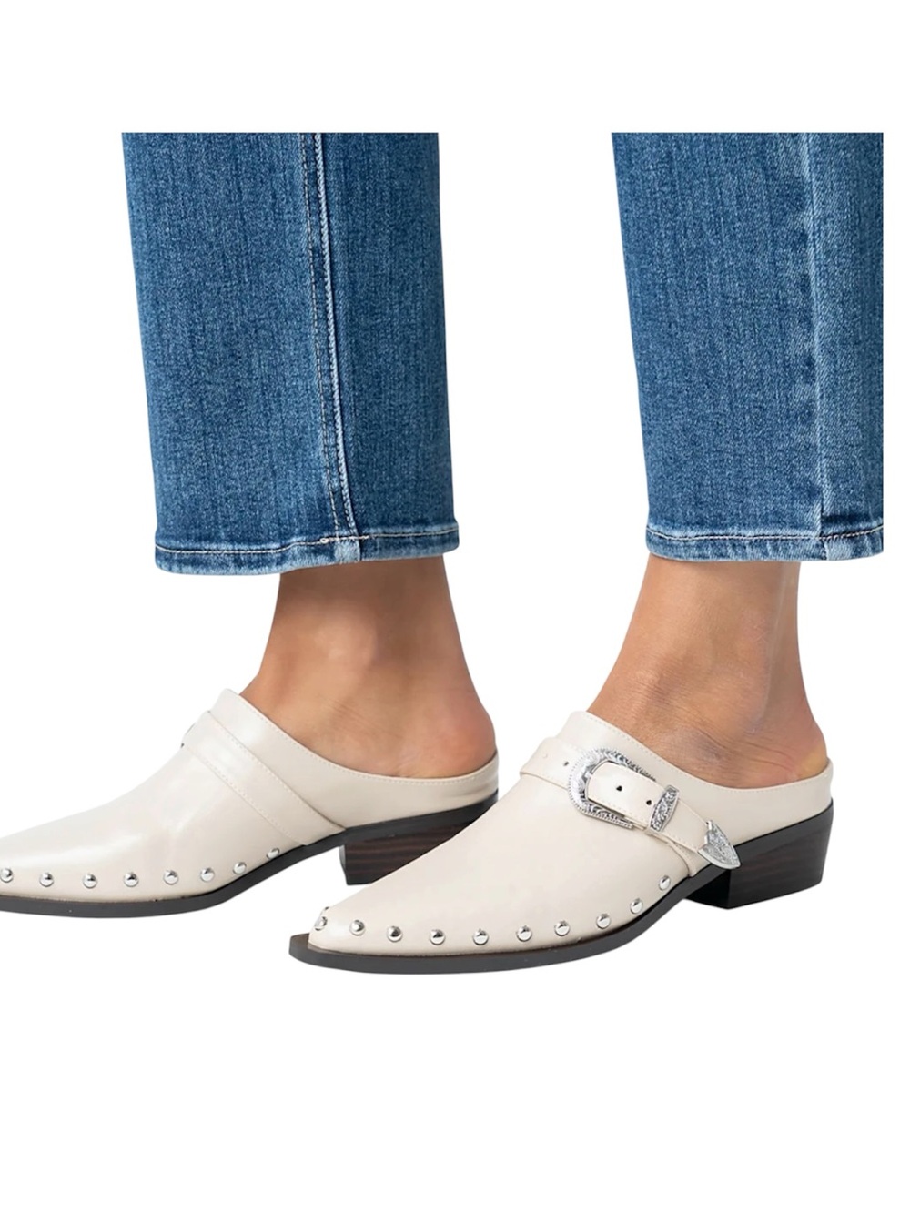 ShuShop Tessa Cream Studded Mule with Decorative Buckle Size 7 New